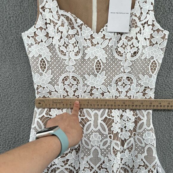 NWT Dress the Population Jayleen Lace Sheath Midi Dress in Off White Size Small - Picture 10 of 14
